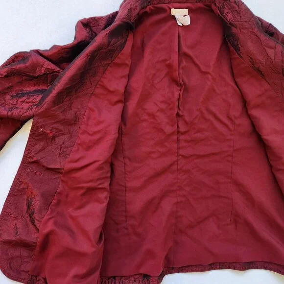 Chico's Metallic Red Crinkle Blazer Jacket Holiday Christmas Evening Dressy M - Picture 5 of 9